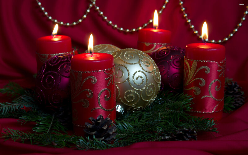 Red Candles and Ornaments — Festive, Winter