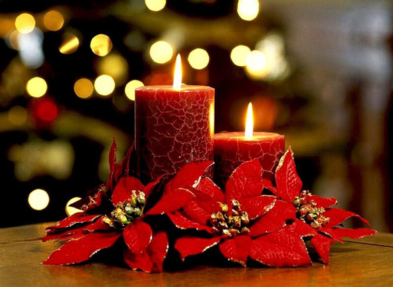 Red Candles and Poinsettias