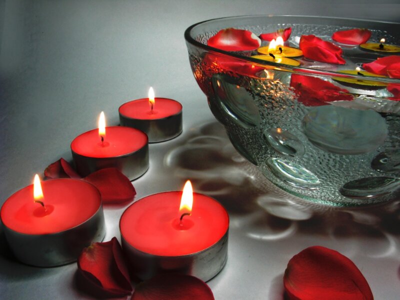 Red Candles and Rose Petals
