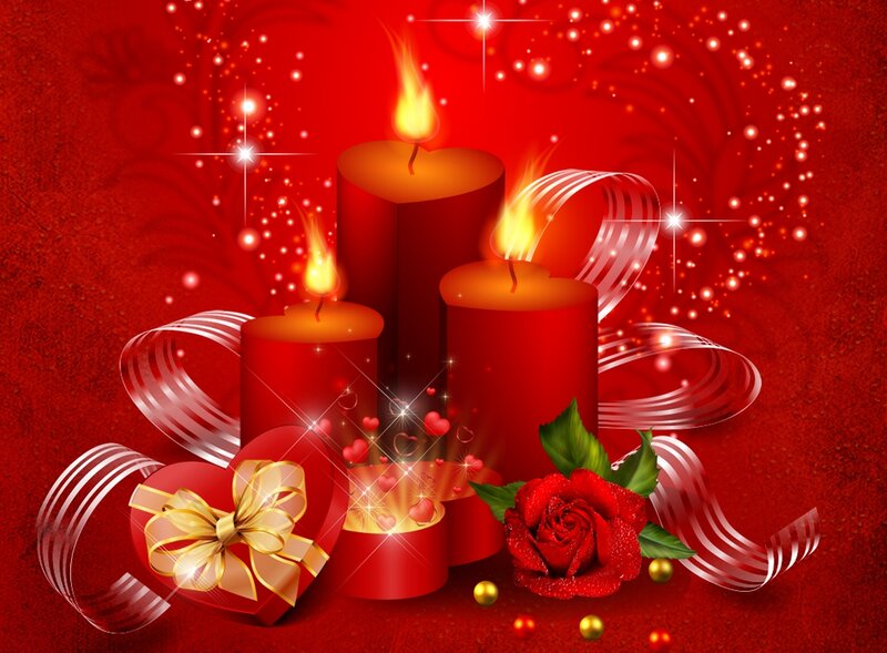 Red Candles and Rose — Romantic, Digital Art