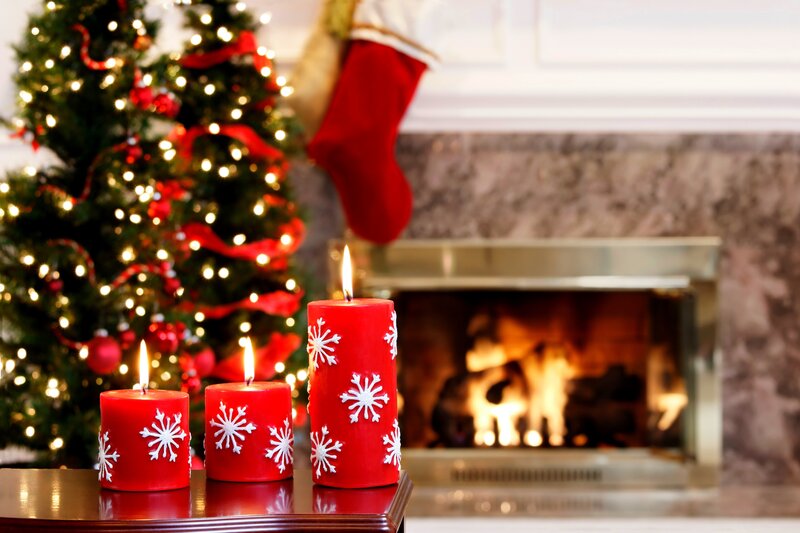 Red Candles by Fireplace — Cozy