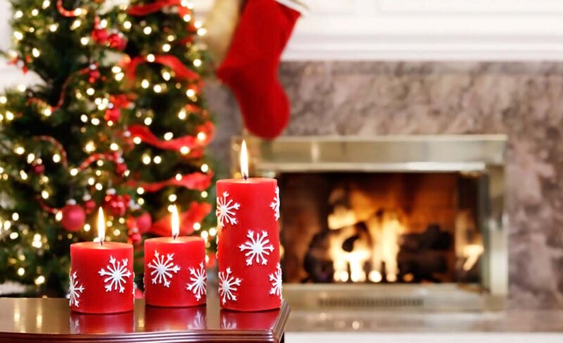 Red Candles by Fireplace