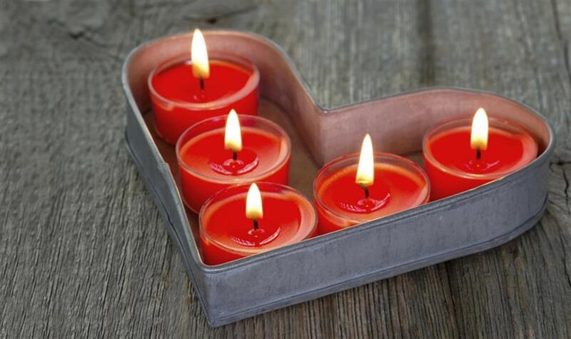 Red Candles in Heart Tray