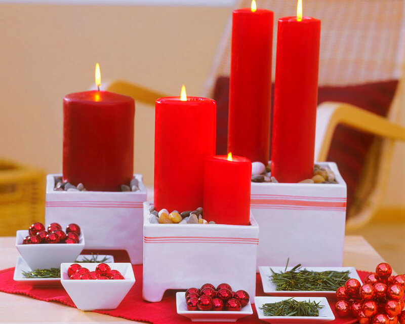 Red Candles in Pots