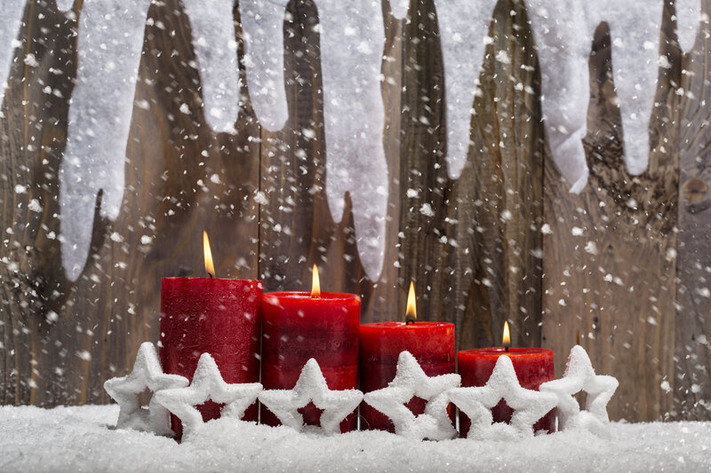 Red Candles in Snow — Festive