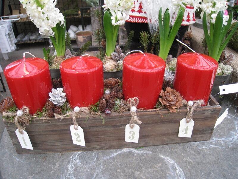 Red Candles in Wooden Box