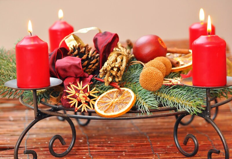 Red Candles on Stand — Festive