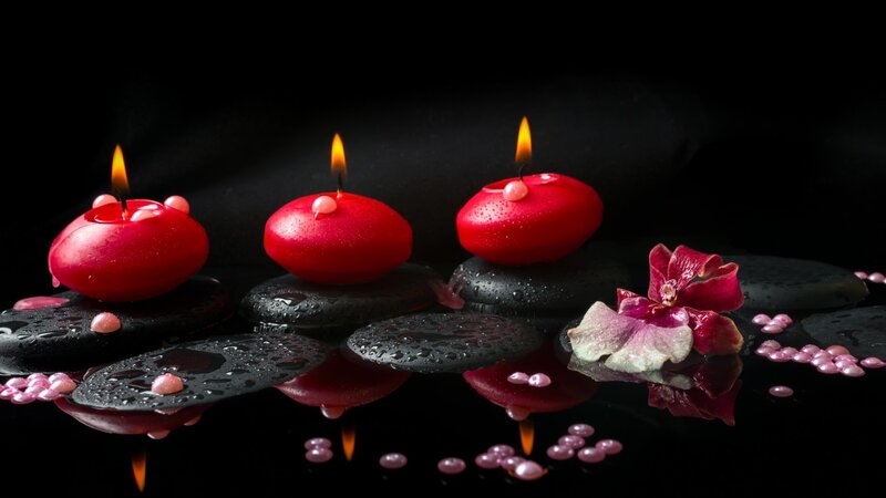 Red Candles on Stones — Black, Serene