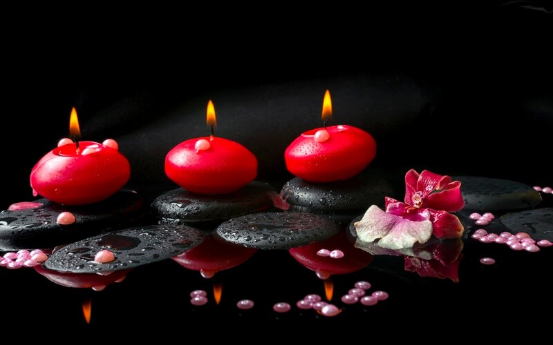 Red Candles on Stones — Black