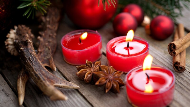 Red Candles on Wood — Cozy