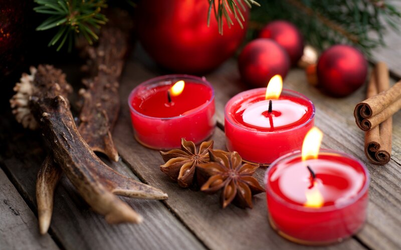 Red Candles on Wood