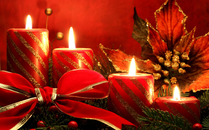 Red Candles with Bow — Festive, Winter
