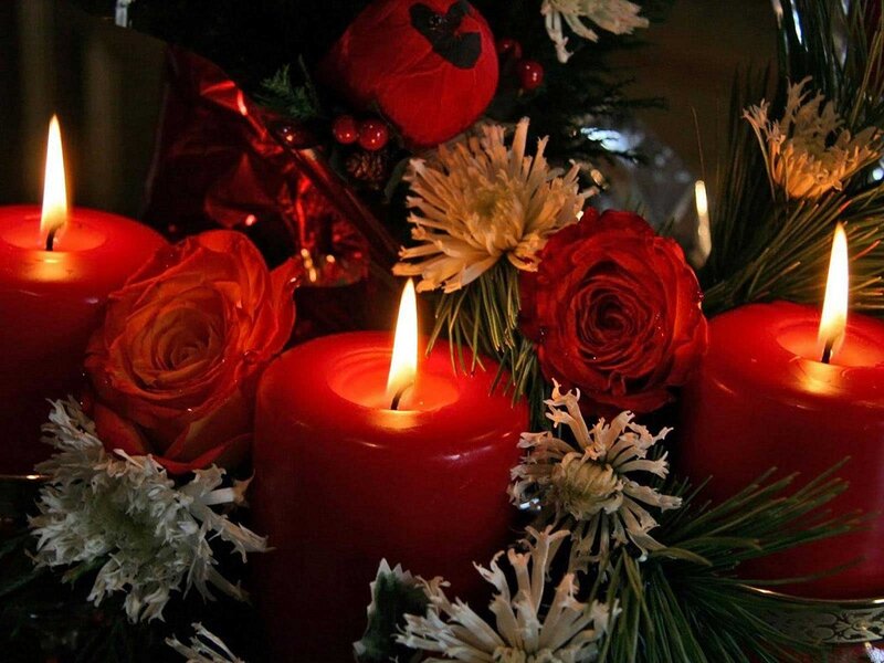Red Candles with Flowers — Festive, Night