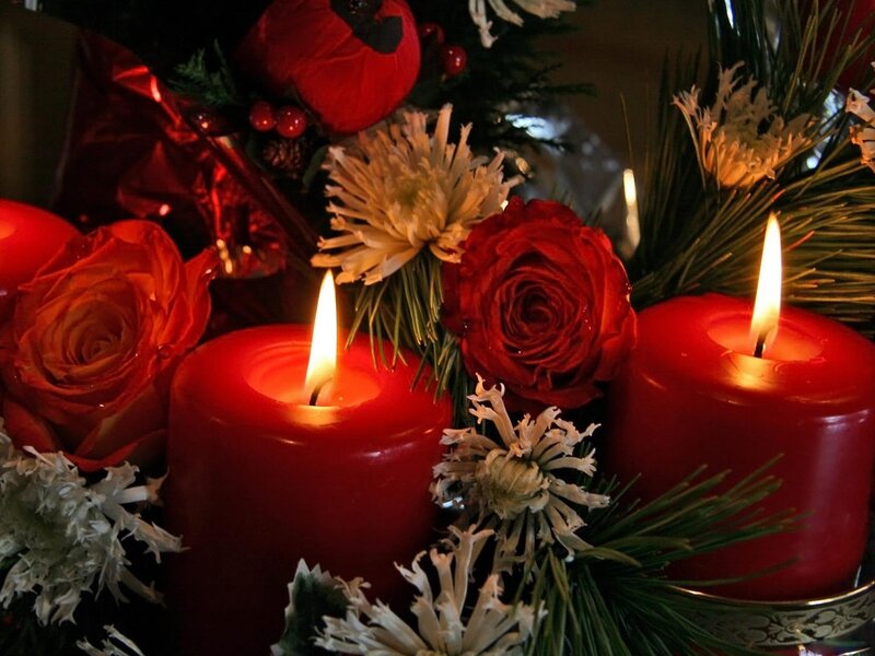 Red Candles with Flowers — Festive