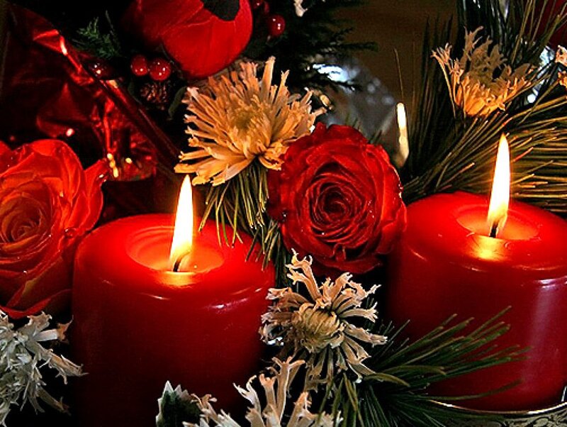 Red Candles with Flowers — Festive, Winter