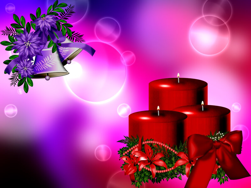 Red Candles with Flowers — Purple
