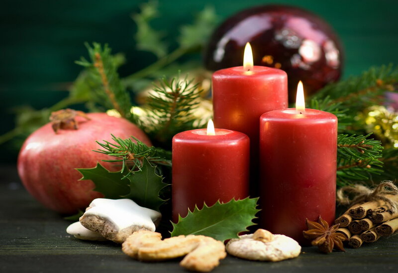 Red Candles with Holiday Items