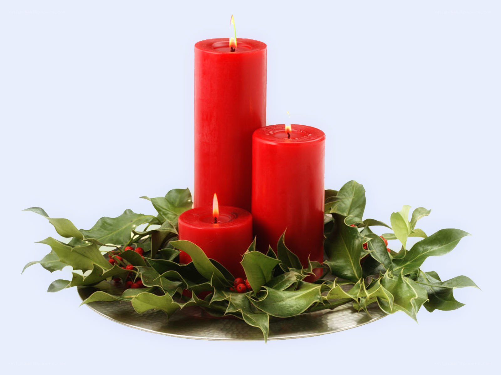 red candles with holly