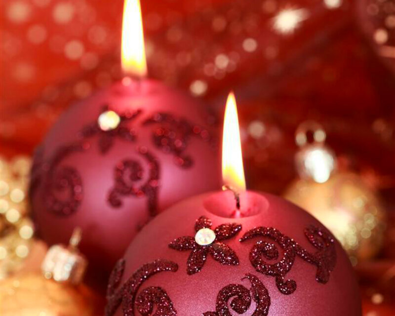 Red Candles with Ornaments — Festive, Night