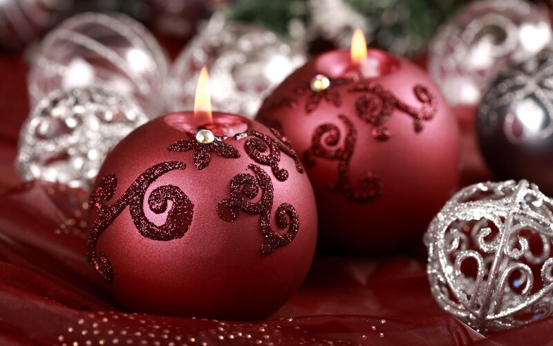 Red Candles with Ornaments — Festive, Winter