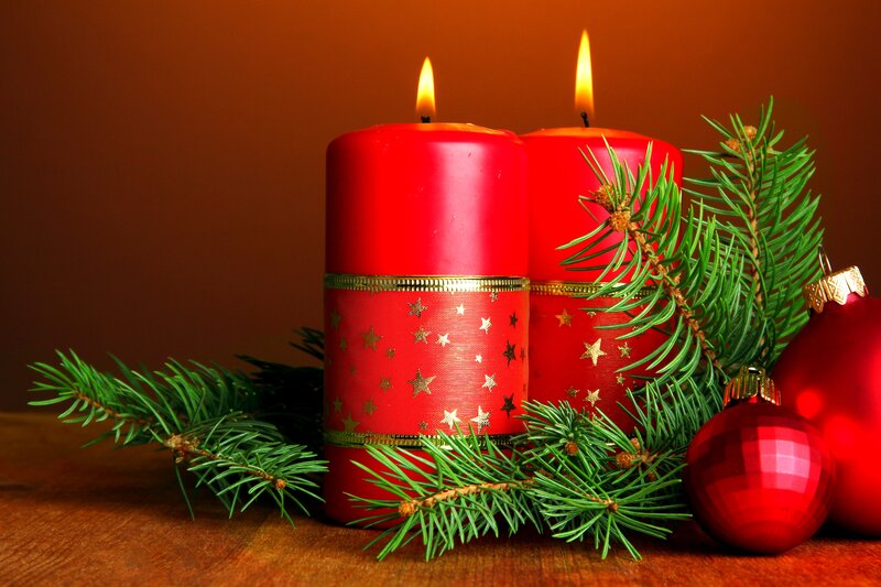 Red Candles with Pine Branches — Festive