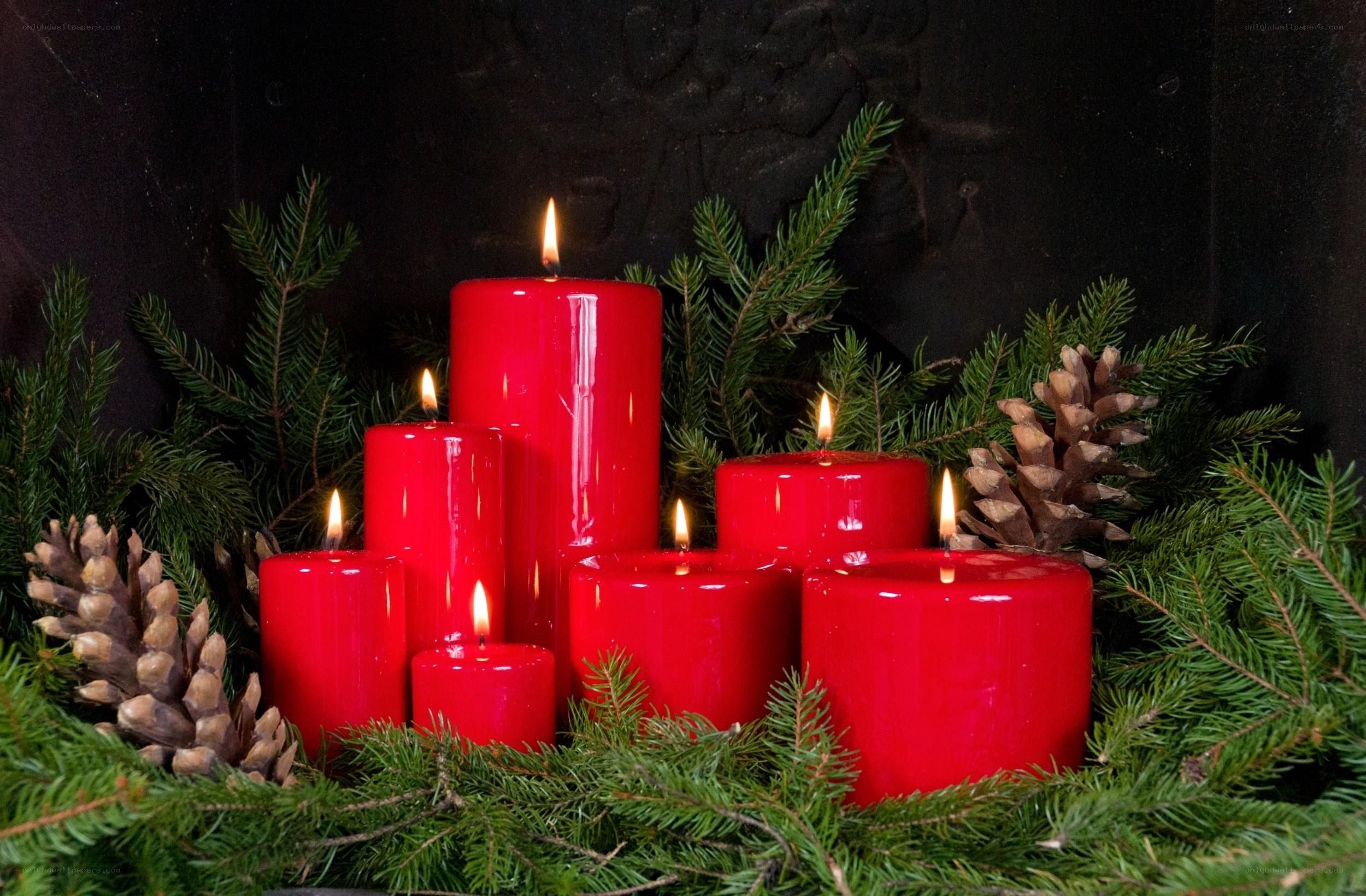 Red candles with pine branches