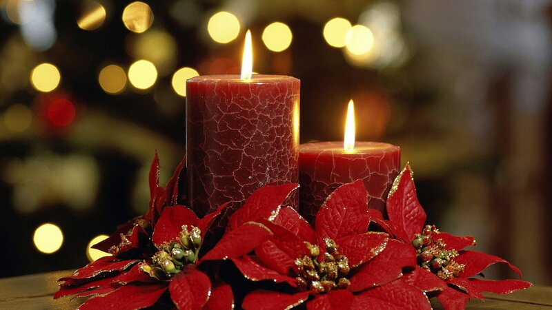 Red Candles with Poinsettias — Festive
