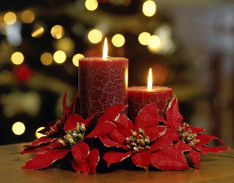 Red Candles with Poinsettias