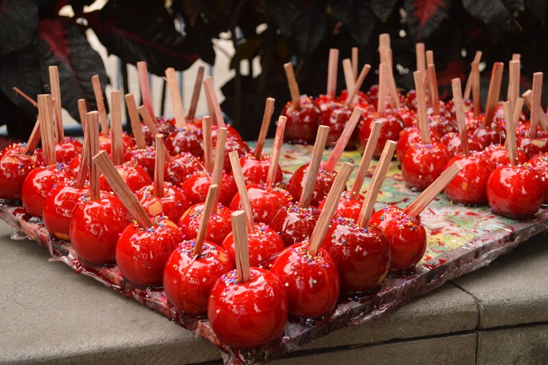 Red candy apples with sprinkles