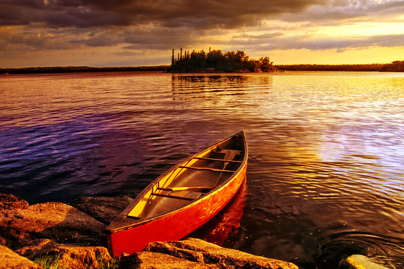Red Canoe on Lake — Orange