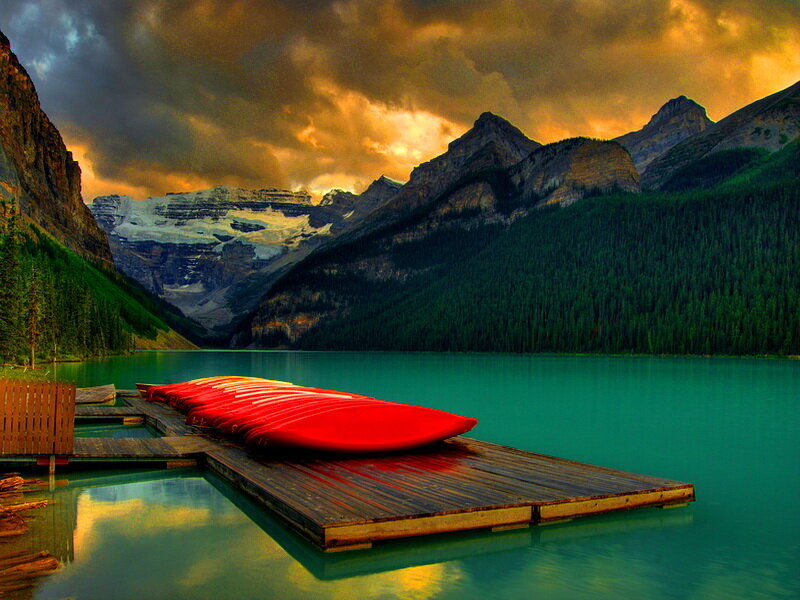 Red Canoes on Dock
