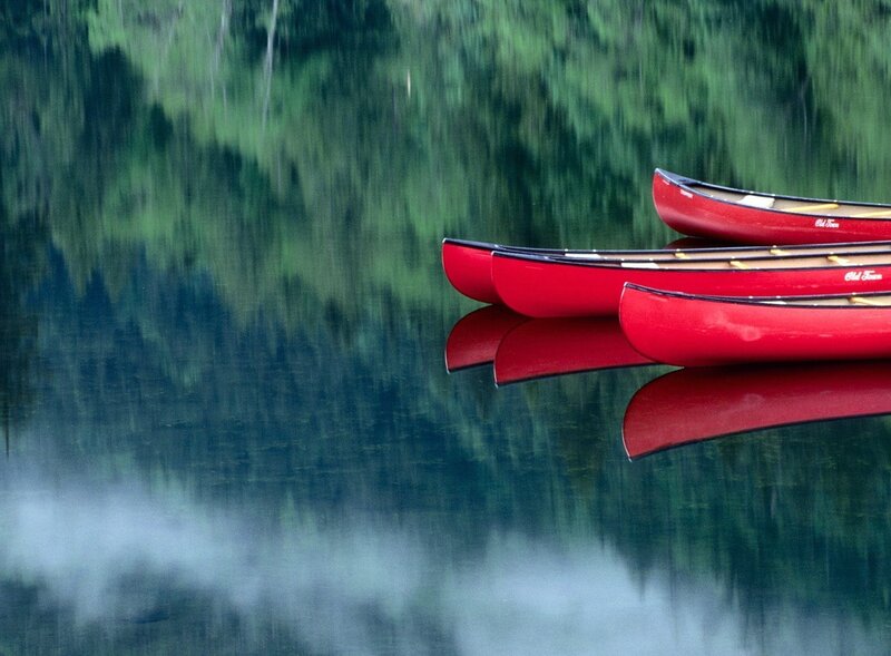 Red Canoes on Water — Serene