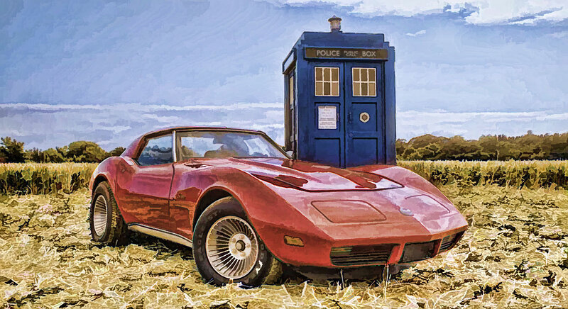 Red car and blue police box