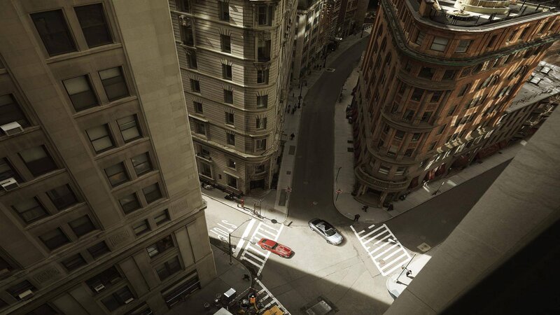 Red Car at Intersection — Gray