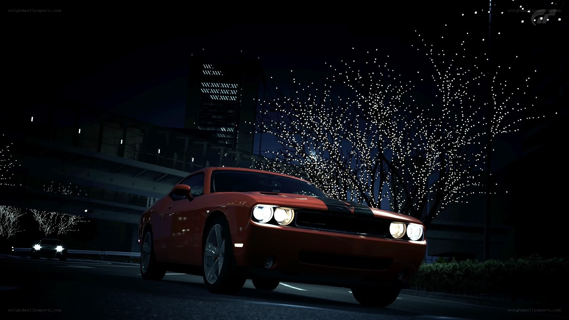 Red car at night with lights