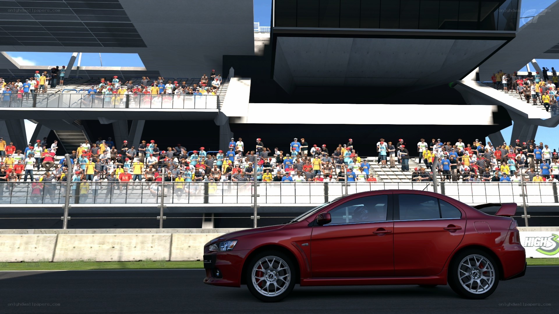 Red car at race track