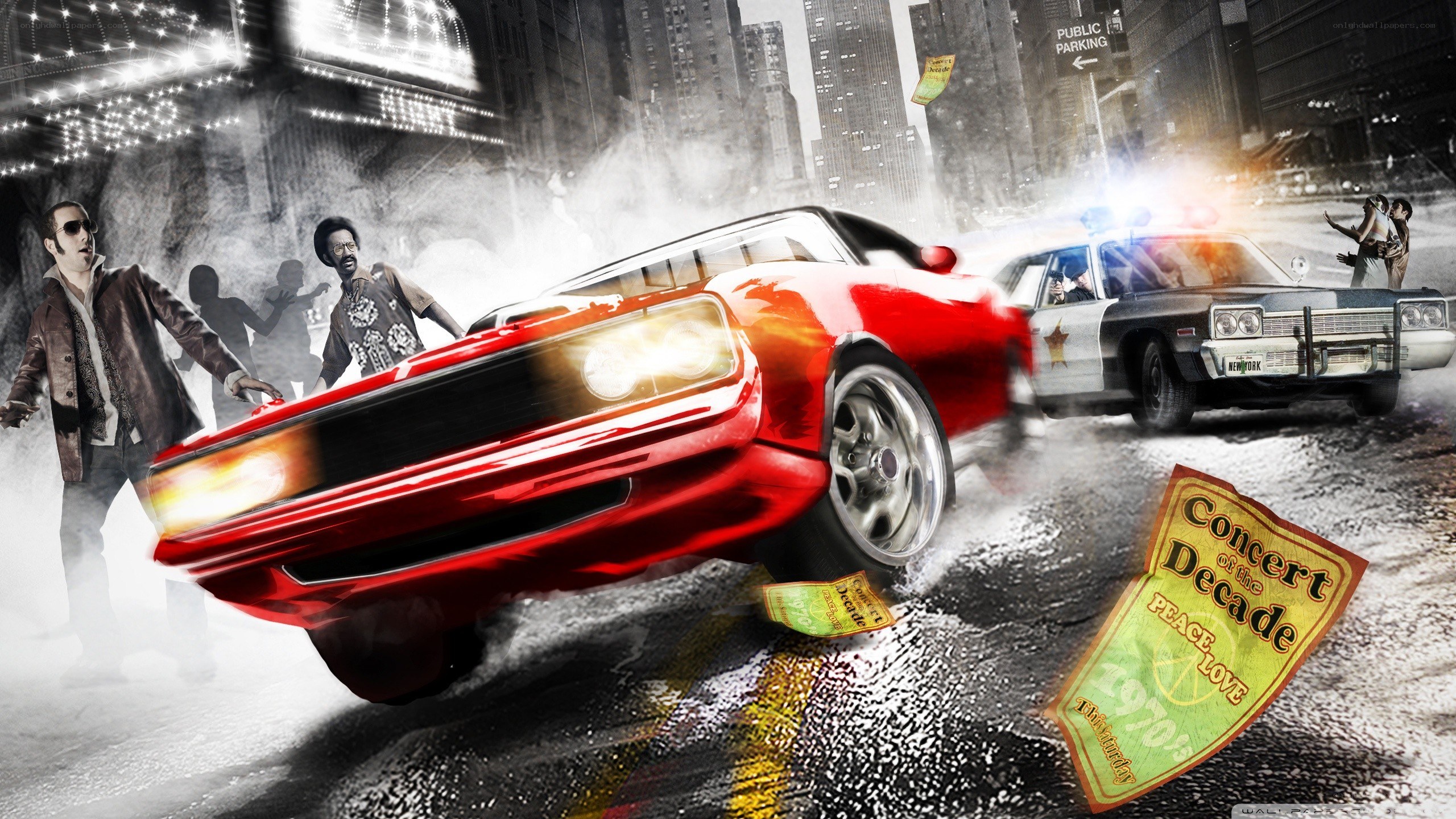 Red car chase in city