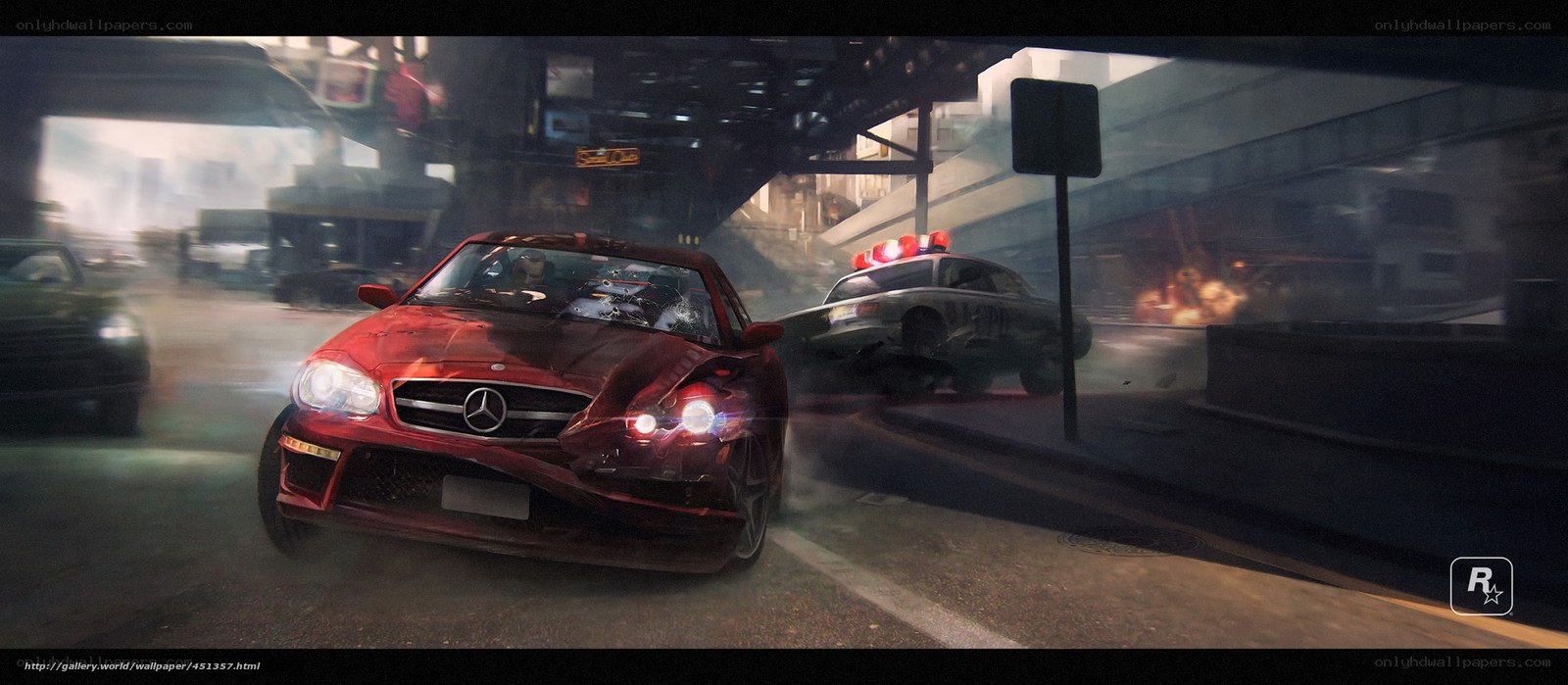 Red car chase in city