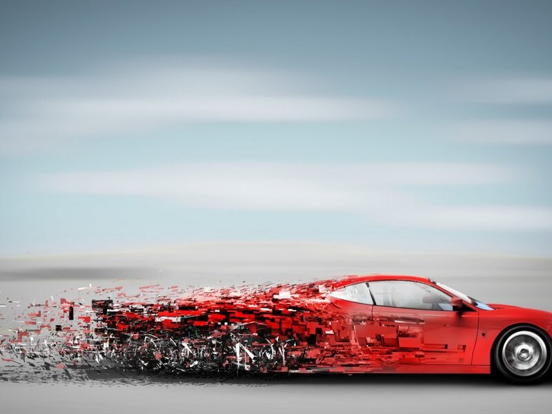 Red Car Disintegrating