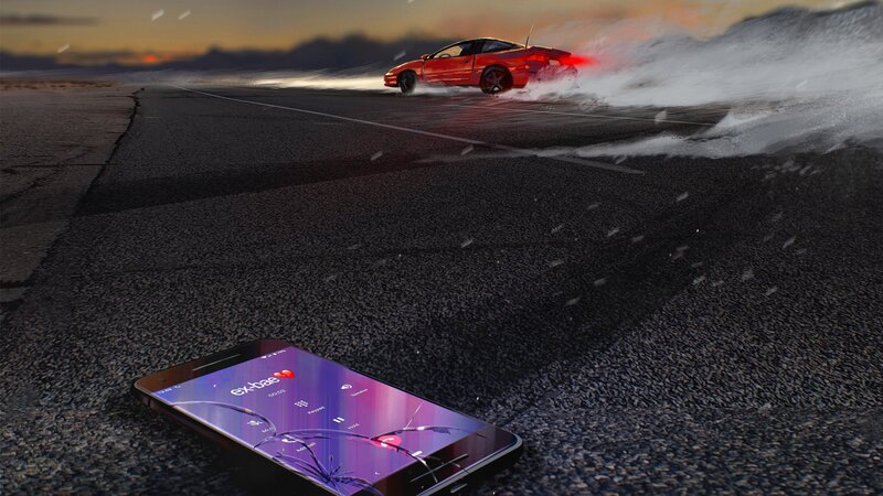 Red Car Drifting — Black, Dramatic