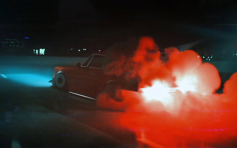 Red Car Drifting — Dramatic, Night