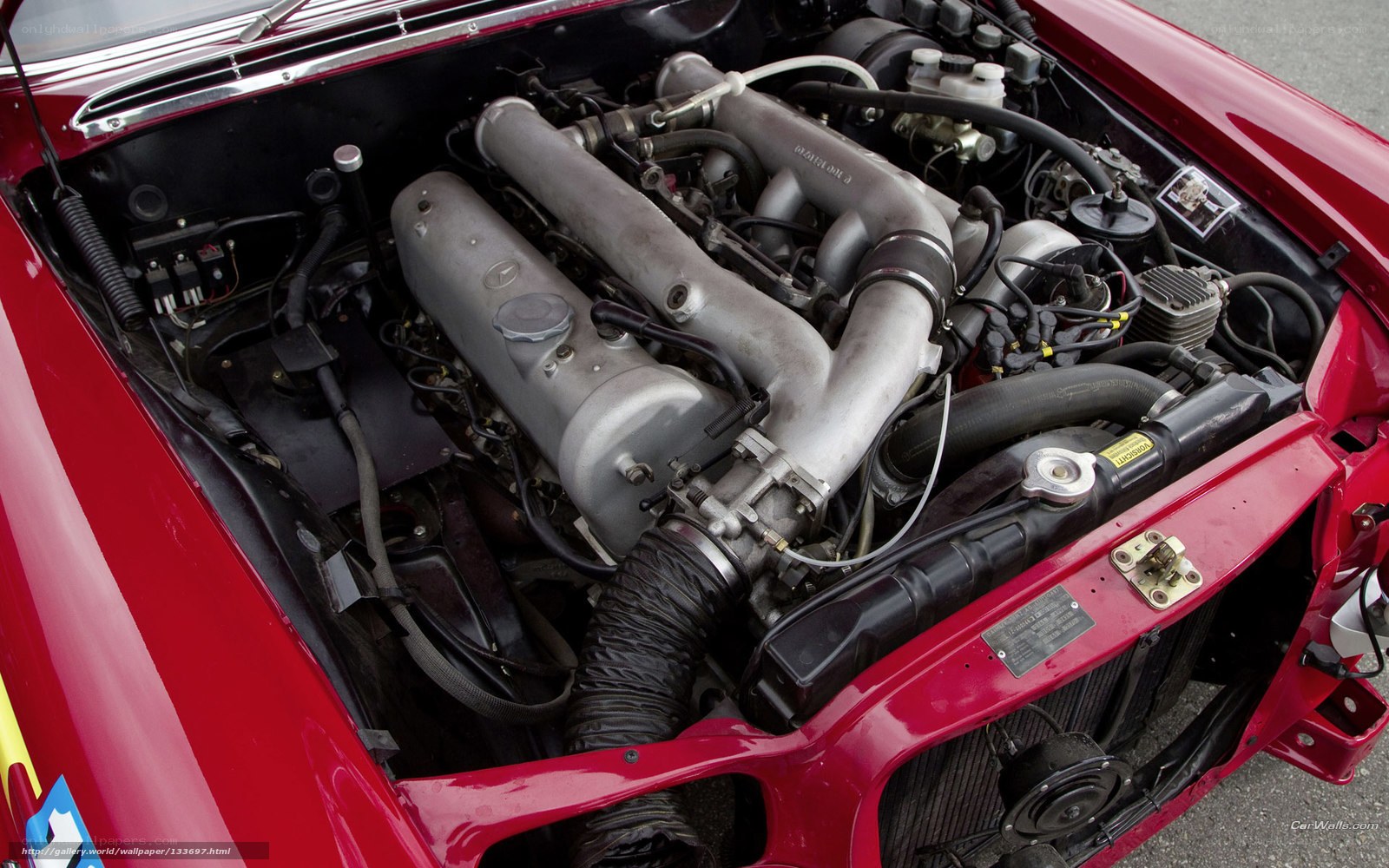 Red car engine bay
