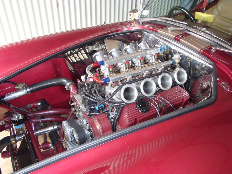 red car engine bay