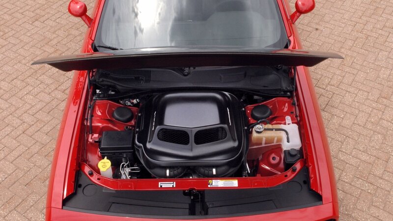 red car engine bay