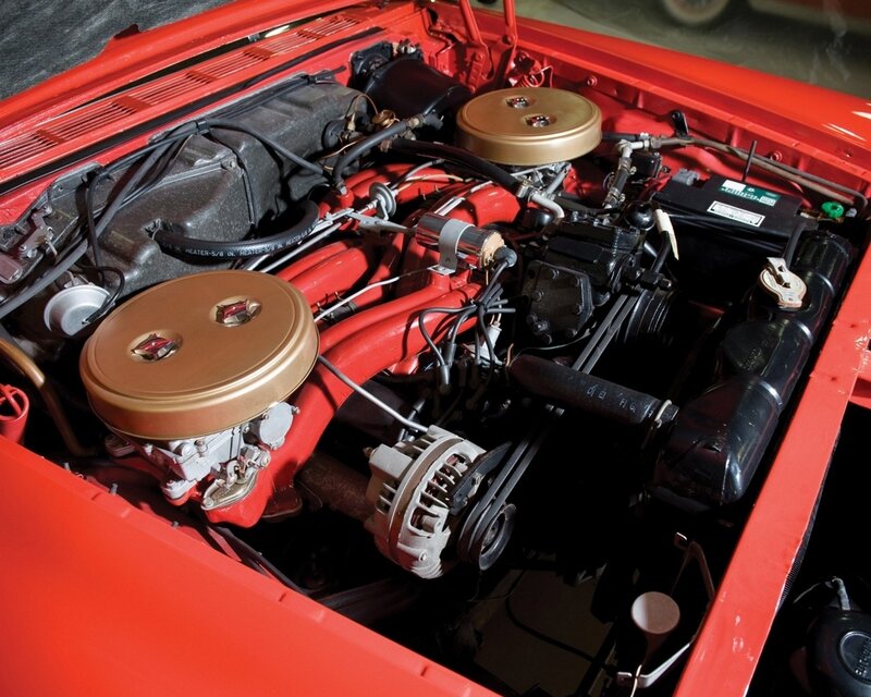 red car engine bay