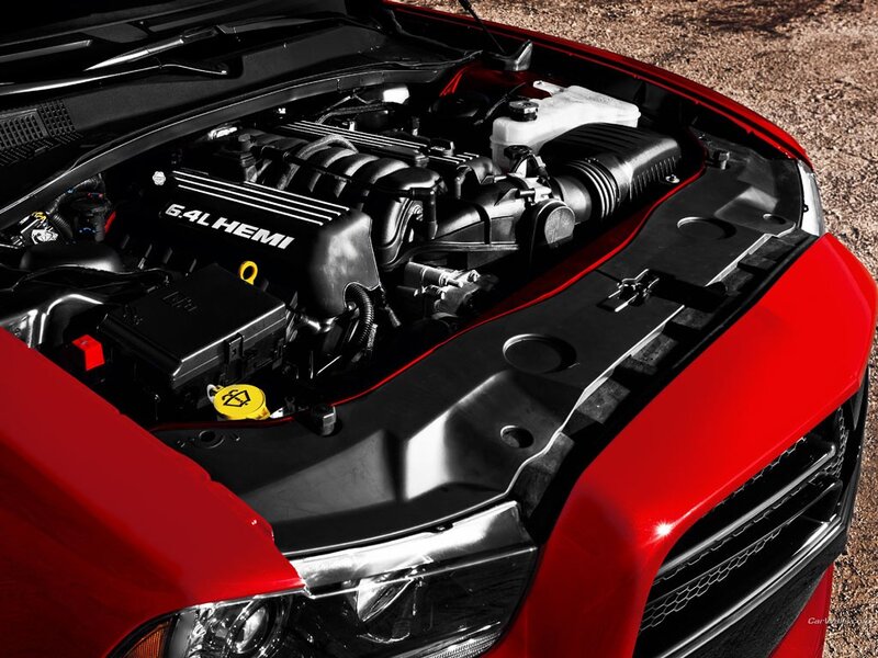 Red Car Engine Bay — Dramatic, Photograph
