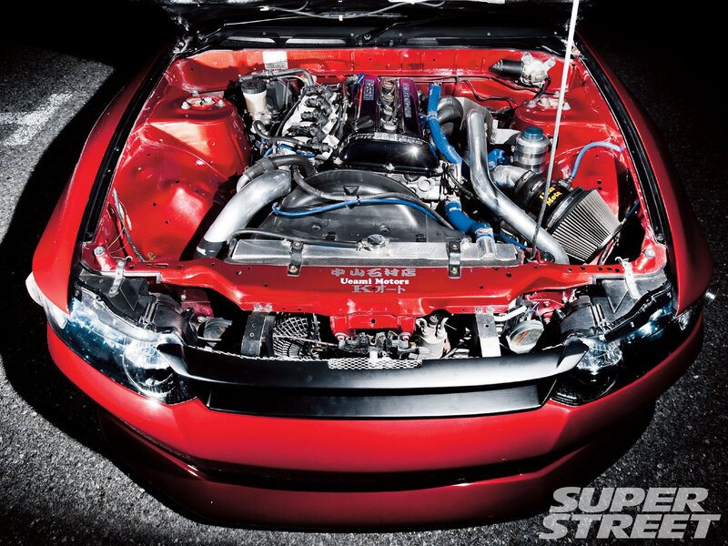 Red Car Engine Bay — Dramatic