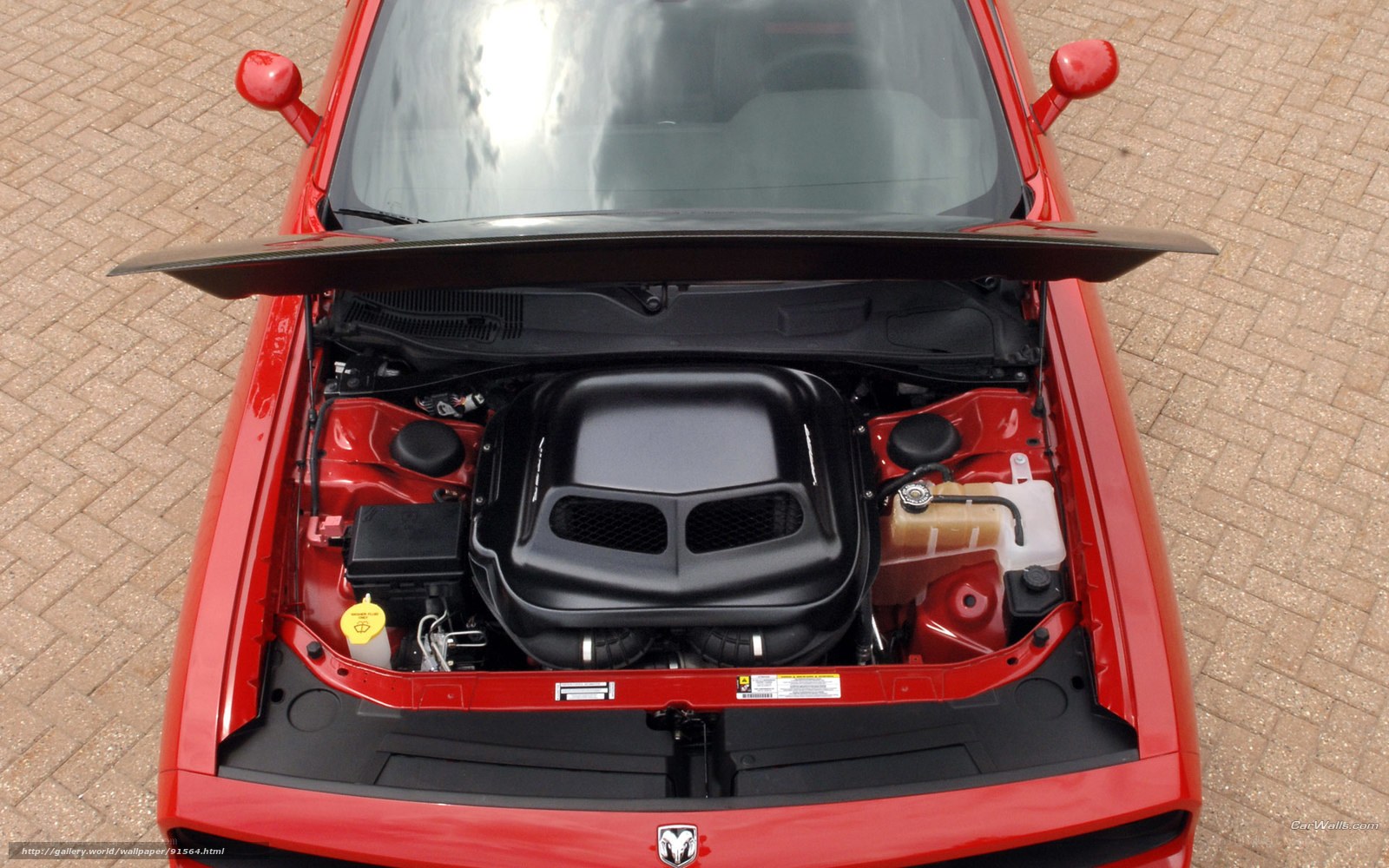 red car engine bay