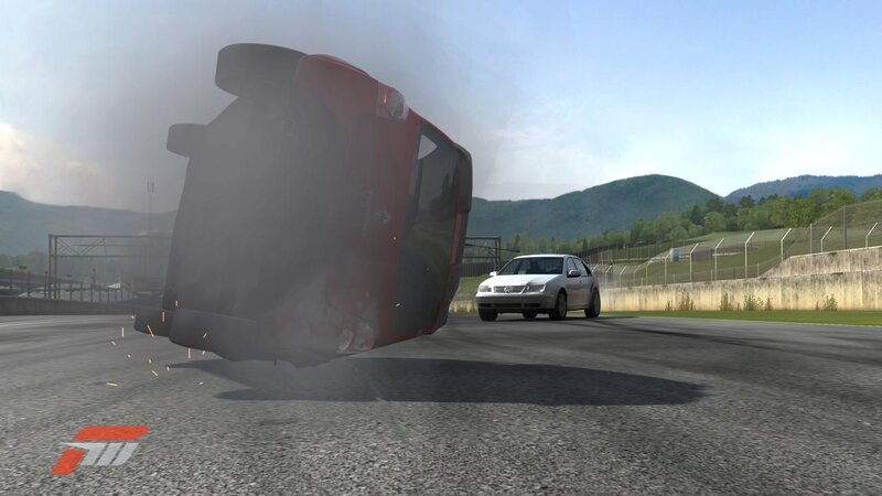 Red Car Flipping on Track — Gray