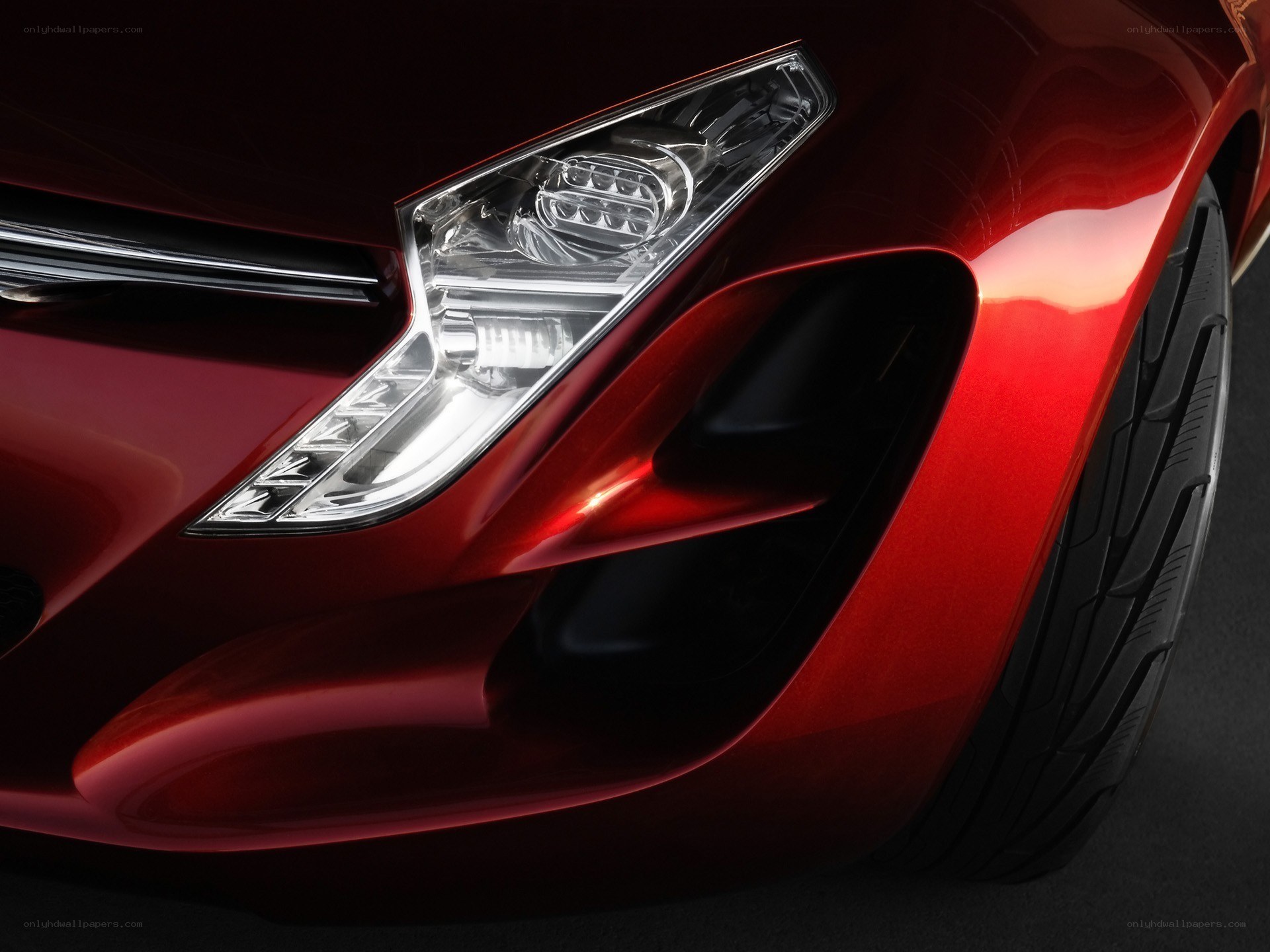 red car headlight detail